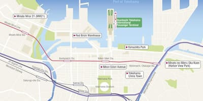 Žemėlapis Yokohama kruizinių laivų terminalo 